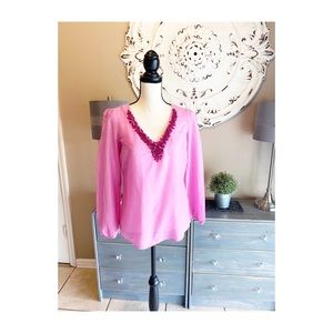 Banana Republic Beaded 3/4 sleeve Top Pink Small